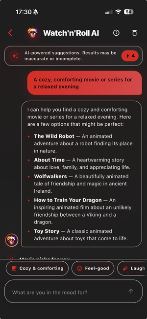 Watch'n'Roll app screen 3